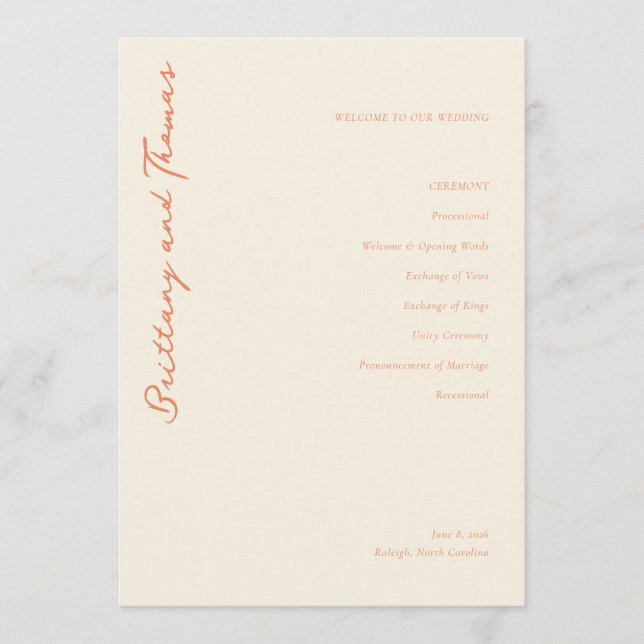 Elegant Beige Wedding Ceremony Program (Front)