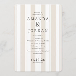Elegant Beige Wedding Ceremony Program