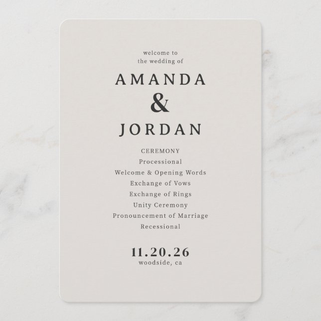 Elegant Beige Wedding Ceremony Program (Front)