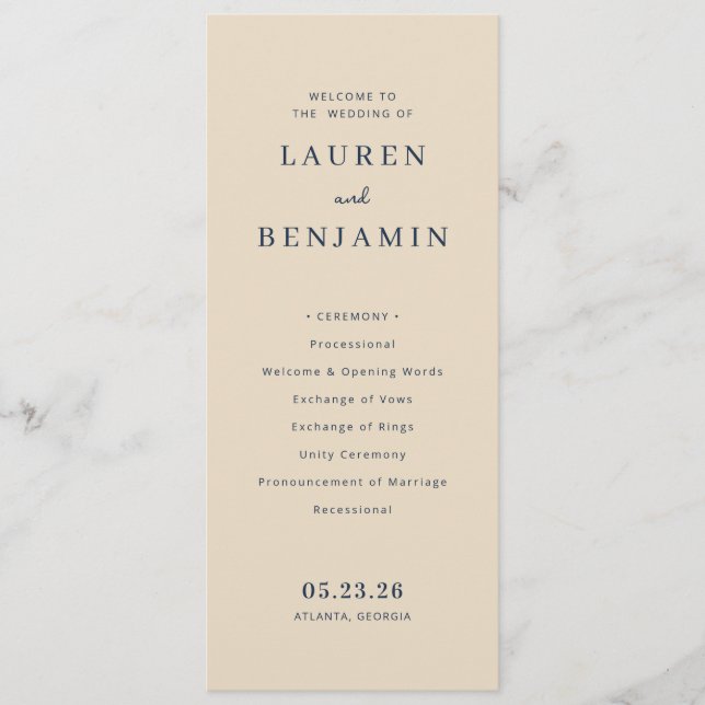 Elegant Beige Wedding Ceremony Program (Front)