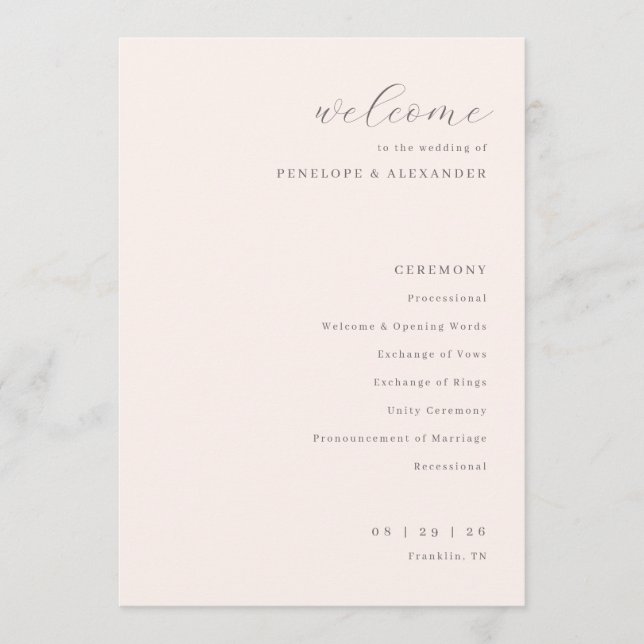 Elegant Beige Wedding Ceremony Program (Front)