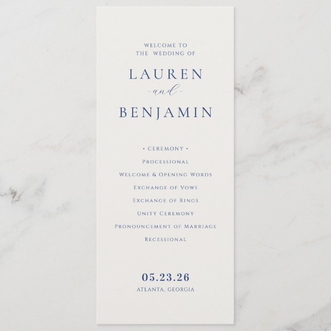 Elegant Beige Wedding Ceremony Schedule Program (Front)