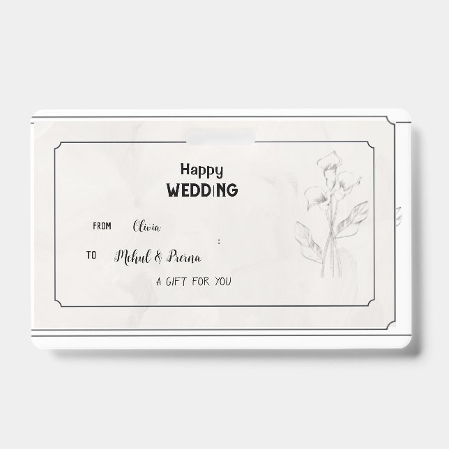 Elegant Beige Wedding Gift Tag ID Badge (Front)