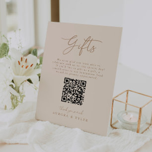 Elegant Beige Wedding Gifts Note Pedestal Sign