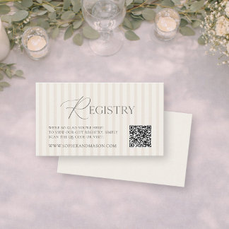 Elegant Beige Wedding Registry Card with QR Code