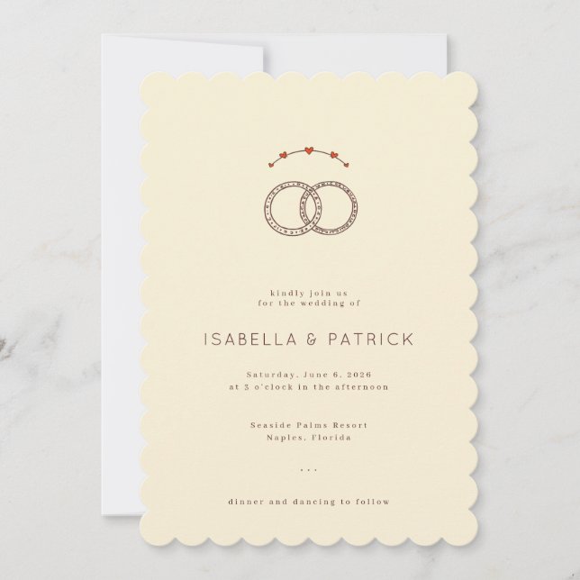 Elegant Beige Wedding Rings Invitation (Front)