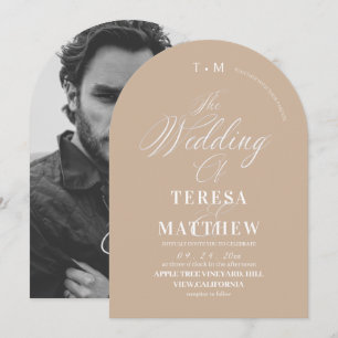 Elegant Beige & White Classic Script Wedding Invitation