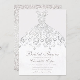Elegant Beige White Glitter Dress Bridal Shower Invitation