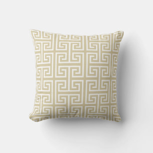 Elegant Beige & White Greek Pattern Throw Pillow