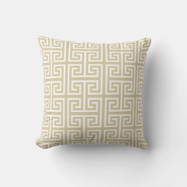 Elegant Beige & White Greek Pattern Throw Pillow (Front)
