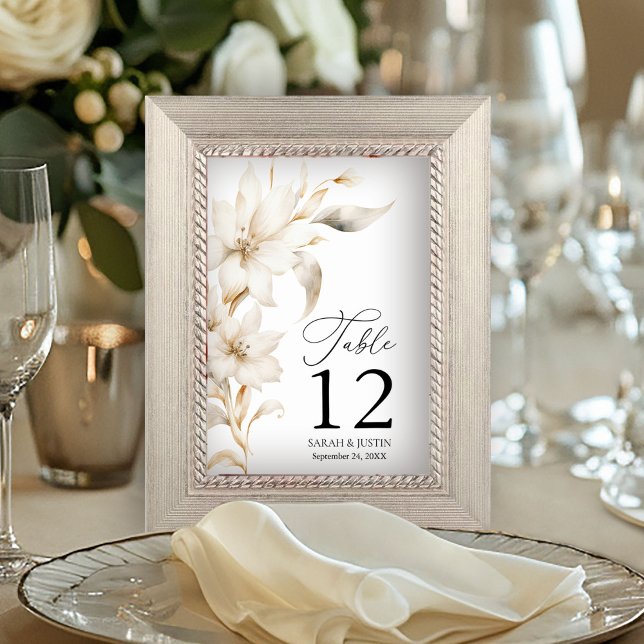 Elegant Beige White Watercolor Floral Wedding Table Number (Creator Uploaded)