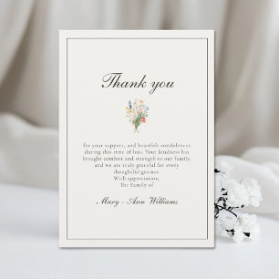 Elegant Beige Wildflower Memorial Funeral  Thank You Card