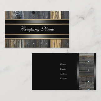 Elegant Beige Wood Look Black Bronze Business Card