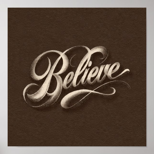 Elegant "Believe" Golden Script on Parchment Poster (Front)