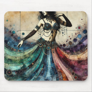 Elegant Belly Dancer Flowing Jewel-Toned Costume Mouse Pad