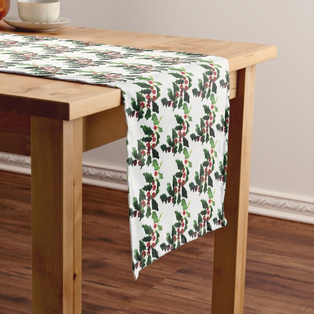 Elegant Berries Christmas Botanical Simple Short Table Runner (In Situ)