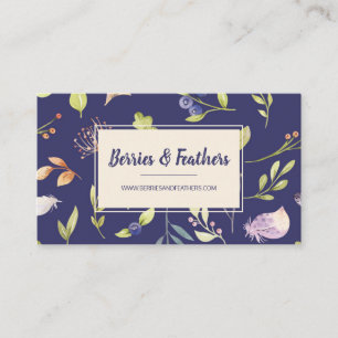 Elegant Berries & Feathers Boho Business Card