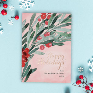 Elegant Berries Happy Holidays Christmas Card