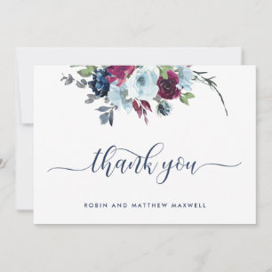 Elegant Berry, Blue and Burgundy Floral Thank You Card