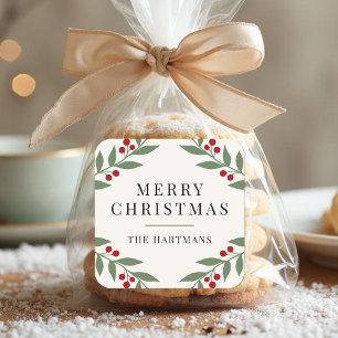Elegant Berry Botanical Christmas Holiday Square Sticker