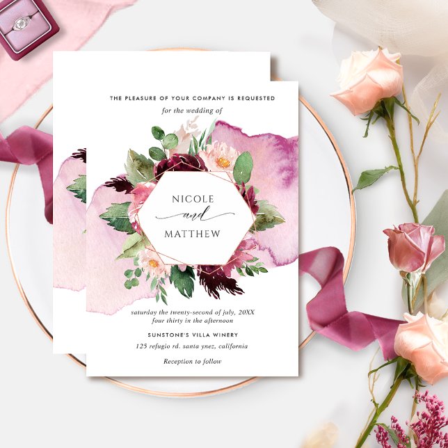 Elegant Berry Burgundy and Blush Floral Wedding Invitation (Creator Uploaded)
