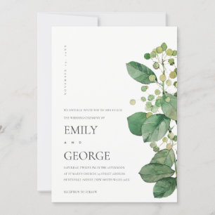 ELEGANT BERRY LEAF FOLIAGE GREENERY WEDDING INVITE