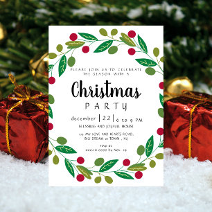 Elegant Berry & Leaf Greenery Holiday Celebration Invitation