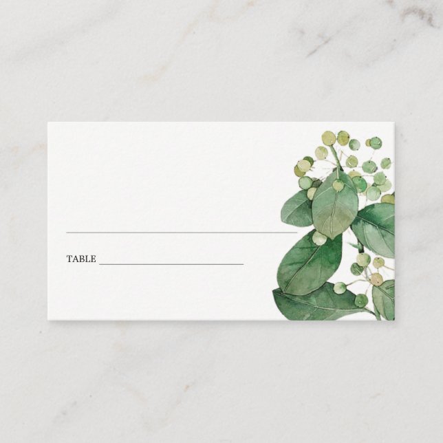 ELEGANT BERRY LEAFY FOLIAGE GREENERY PLACE CARDS (Front)