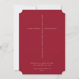 Elegant Berry Red Scripture Cross  Holiday Card