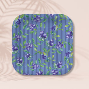 Elegant Berry Sweet Blueberries Baby Shower Paper Plate