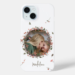 Elegant Berry Wreath Photo Christmas iPhone 15 Case