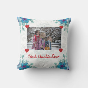 Elegant Best Auntie Ever BAE Photo Hearts Floral Cushion