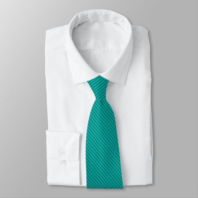 Elegant Best Custom Cute Teal Blue Green Stripes Tie (Tied)