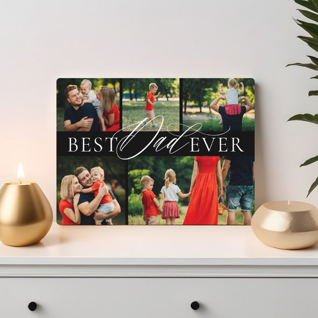 Elegant Best Dad Ever Five Photo Collage Black Plaque (Elegant Best Dad Ever Five Photo Collage Black Plaque)