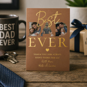 Elegant Best Dad Ever Photo Collage Father's Day Foil Greeting Card