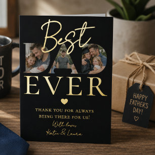 Elegant Best Dad Ever Photo Collage Father's Day Foil Greeting Card