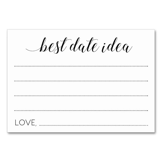 Elegant Best Date Idea Wedding Advice Table Number (Front)