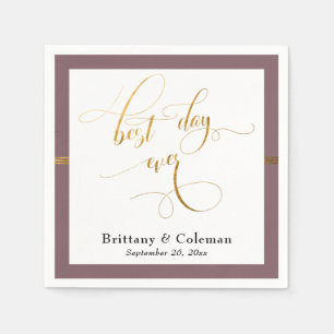 Elegant Best Day Ever Mauve Pink & Gold Stripe Napkin