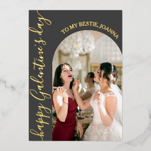 Elegant Best Friends valentine's day Bestie photo Foil Holiday Card