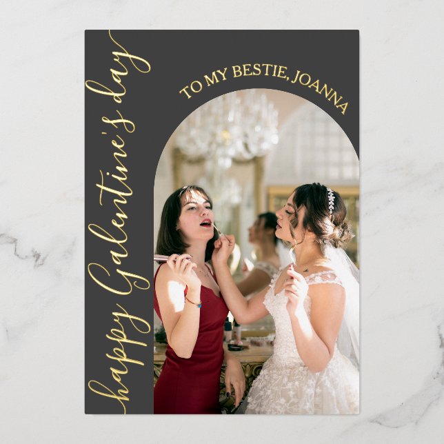 Elegant Best Friends valentine's day Bestie photo Foil Holiday Card (Front)