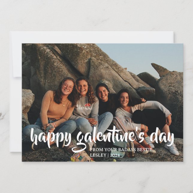 Elegant Best Friends valentine's day Bestie photo Holiday Card (Front)