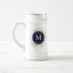 Elegant Best Man Beer Stein<br><div class="desc">Raise a glass in sophisticated style with our elegant vintage-inspired gold and navy blue monogrammed beer stein,  perfect for the best man. This modern take on a classic design features a personalised monogram showcasing his initial and name. A timeless gift to commemorate his role on your special day.</div>