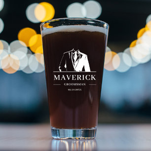Elegant Best Man Groomsmen Gift Modern Tuxedo Beer Glass