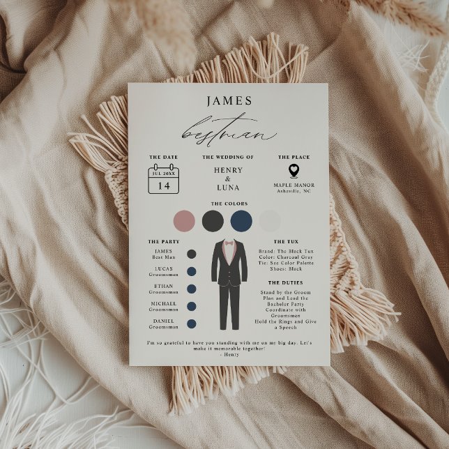 Elegant Best Man Wedding Party Info Card (Creator Uploaded)