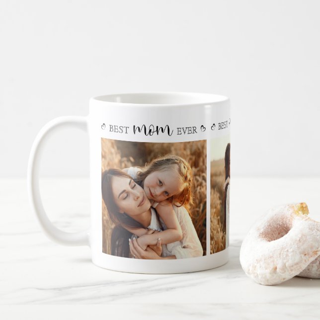 Elegant Best Mum Ever Custom Family Photo Collage Coffee Mug (With Donut)