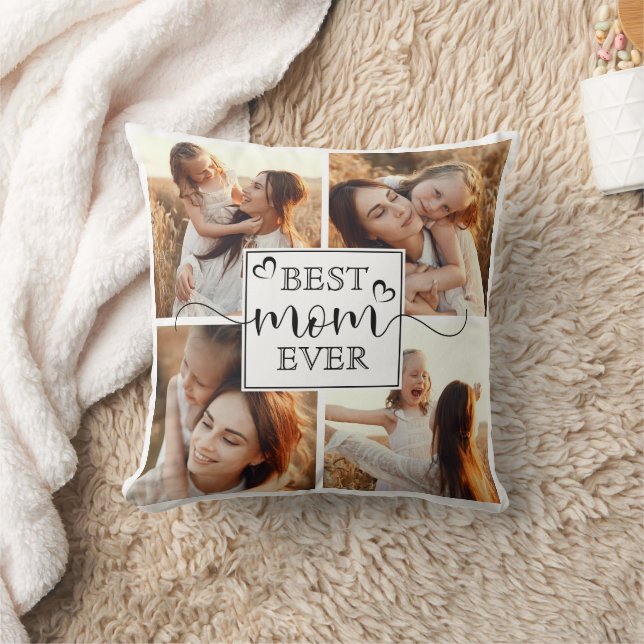 Elegant Best Mum Ever Custom Simple Photo Collage Cushion (Blanket)