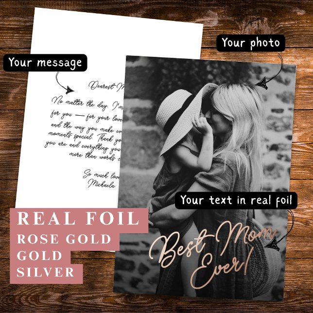 Elegant Best Mum Ever Editable Text Photo Foil Holiday Card (Creator Uploaded)