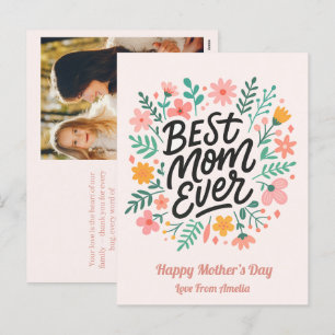 Elegant Best Mum Ever   Floral Mothers Day  Holiday Postcard