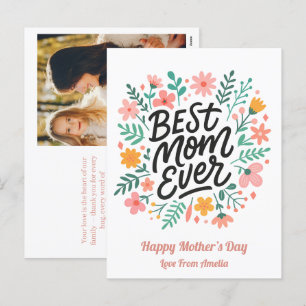 Elegant Best Mum Ever   Floral Mothers Day  Holiday Postcard