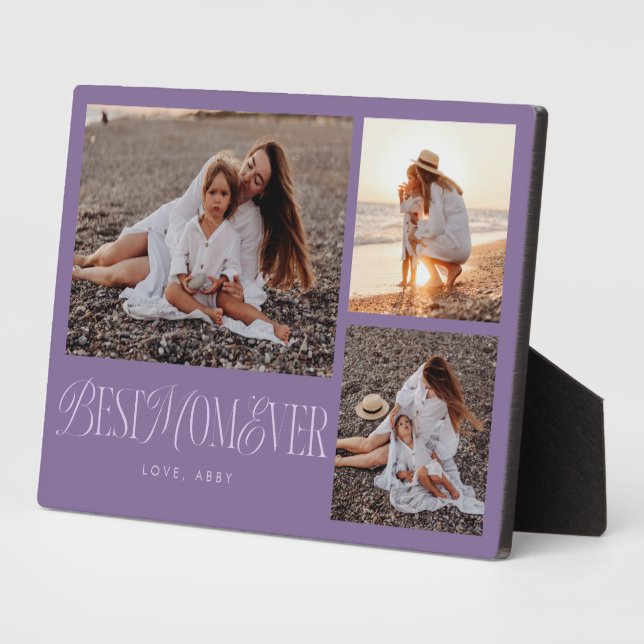 Elegant Best Mum Ever Purple Collage Plaque (Side)